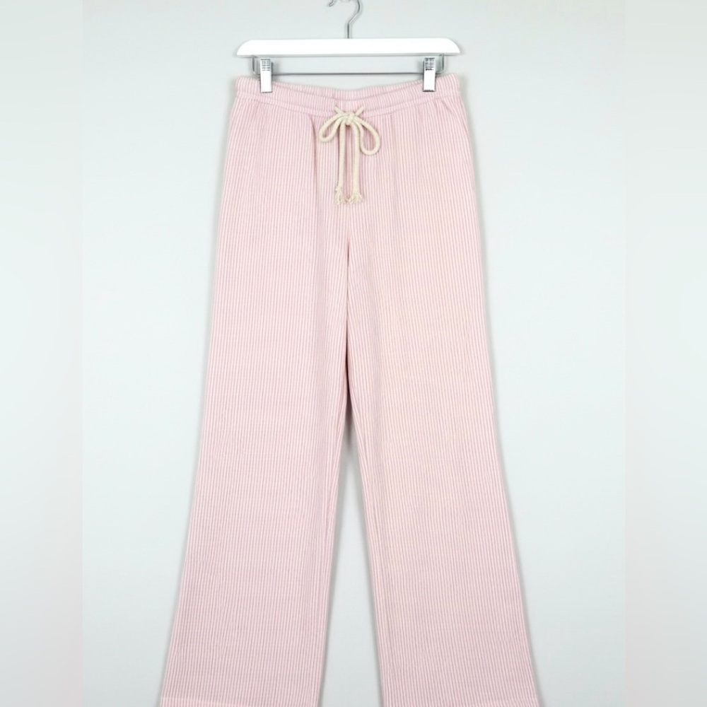 Cider Pink and White Striped Linen Pants Medium | Lightweight Summer Wide-Leg